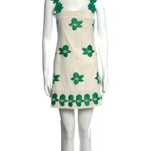 Alexis Cream Mini Dress with Green Floral Appliqué